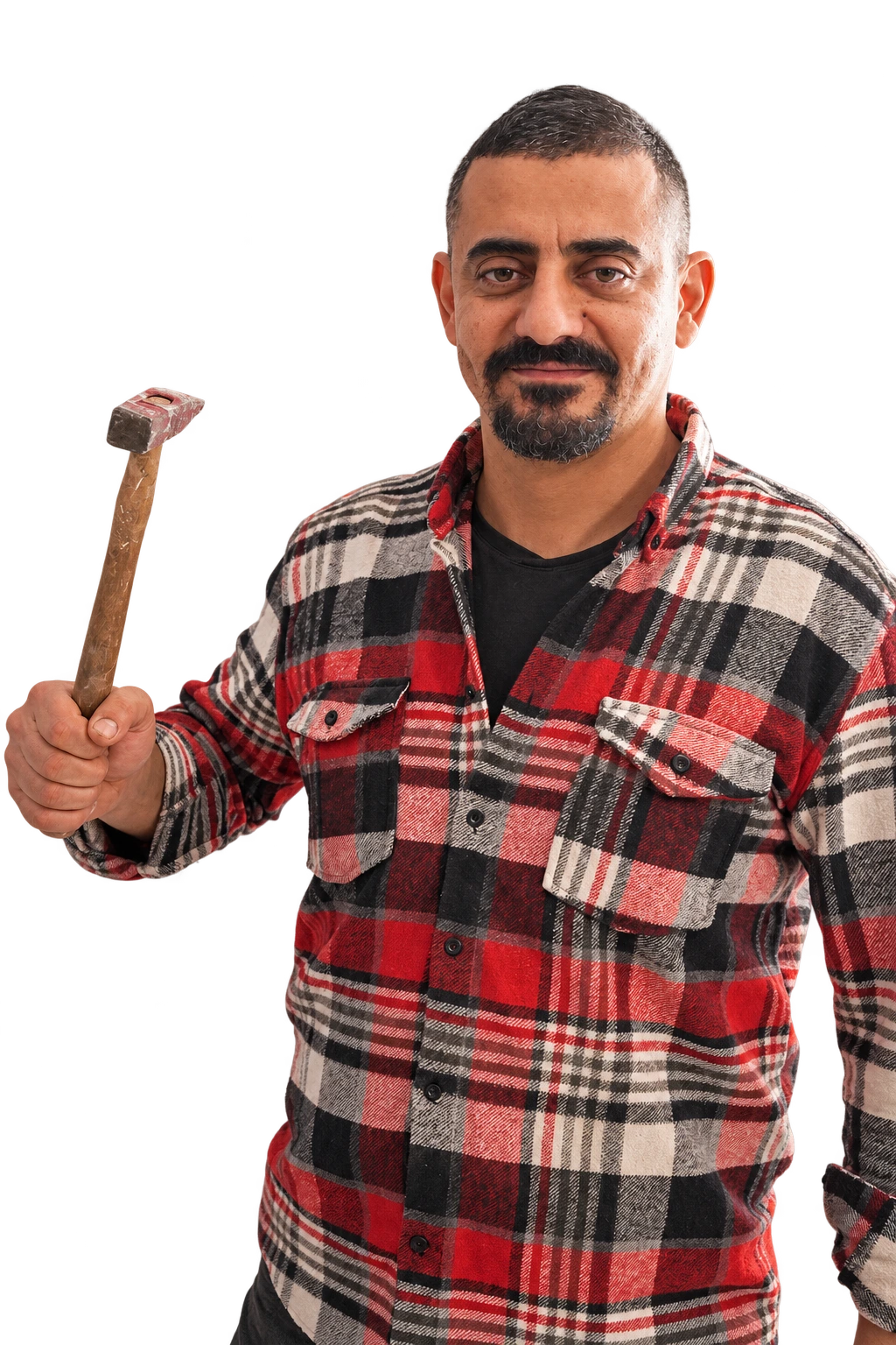 Ekrem Göçkün, elinde çekiciyle